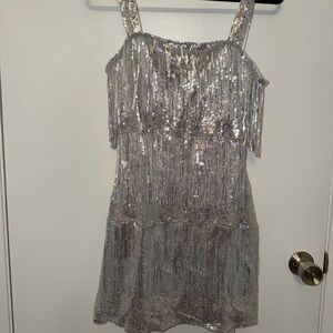 Silver Sequin Fringe Dress